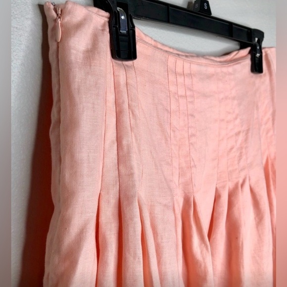 🍑 LOFT Pleated Peachy Pink Linen Skirt - Picture 3 of 6